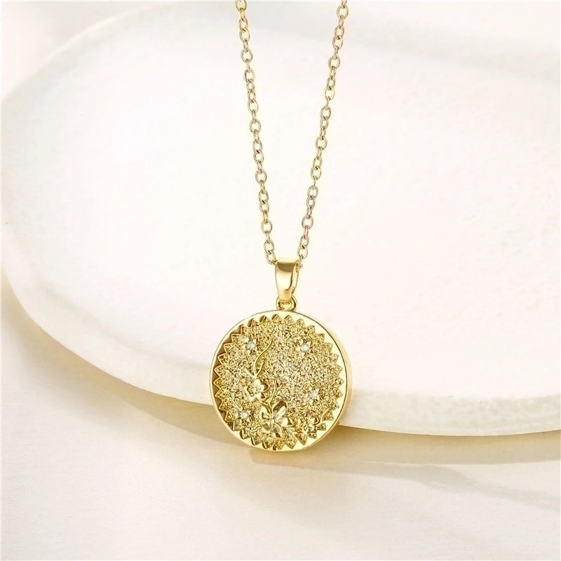 Stainless Steel Titanium Steel Fashion Inlay Plating Flower Chrysanthemum Lotus Zircon Pendant Necklace