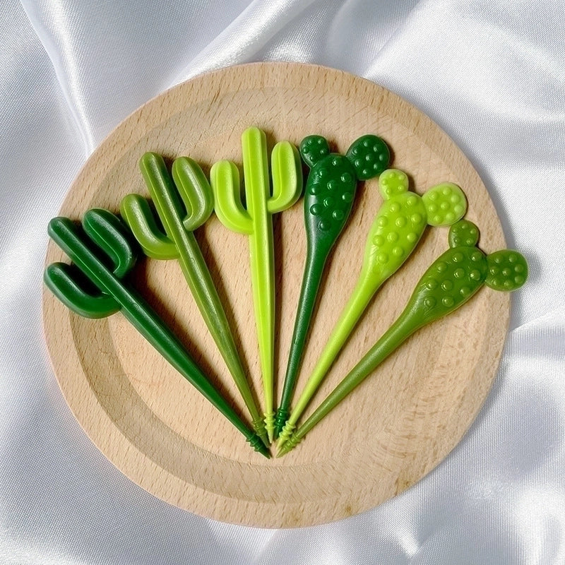 Cute Cactus Cartoon Plastic Fruit Fork 1 Set