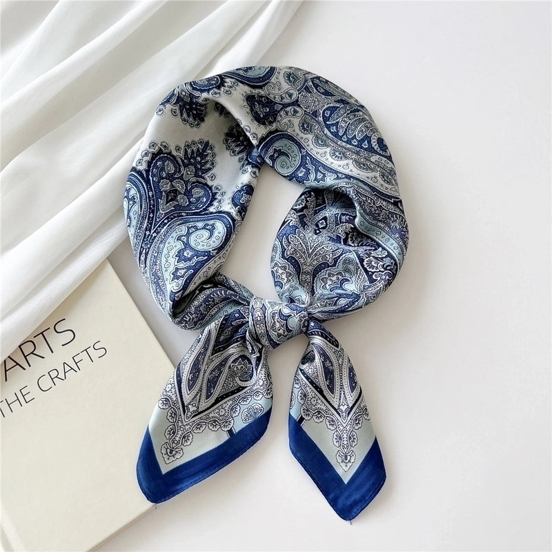 Women's Minimalist Color Block Satin Printing Silk Scarf