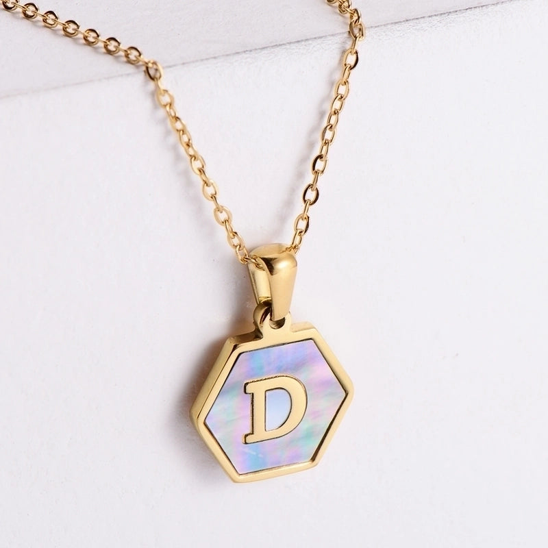 304 Stainless Steel 18K Gold Plated Minimalist Plating Letter Shell Pendant Necklace