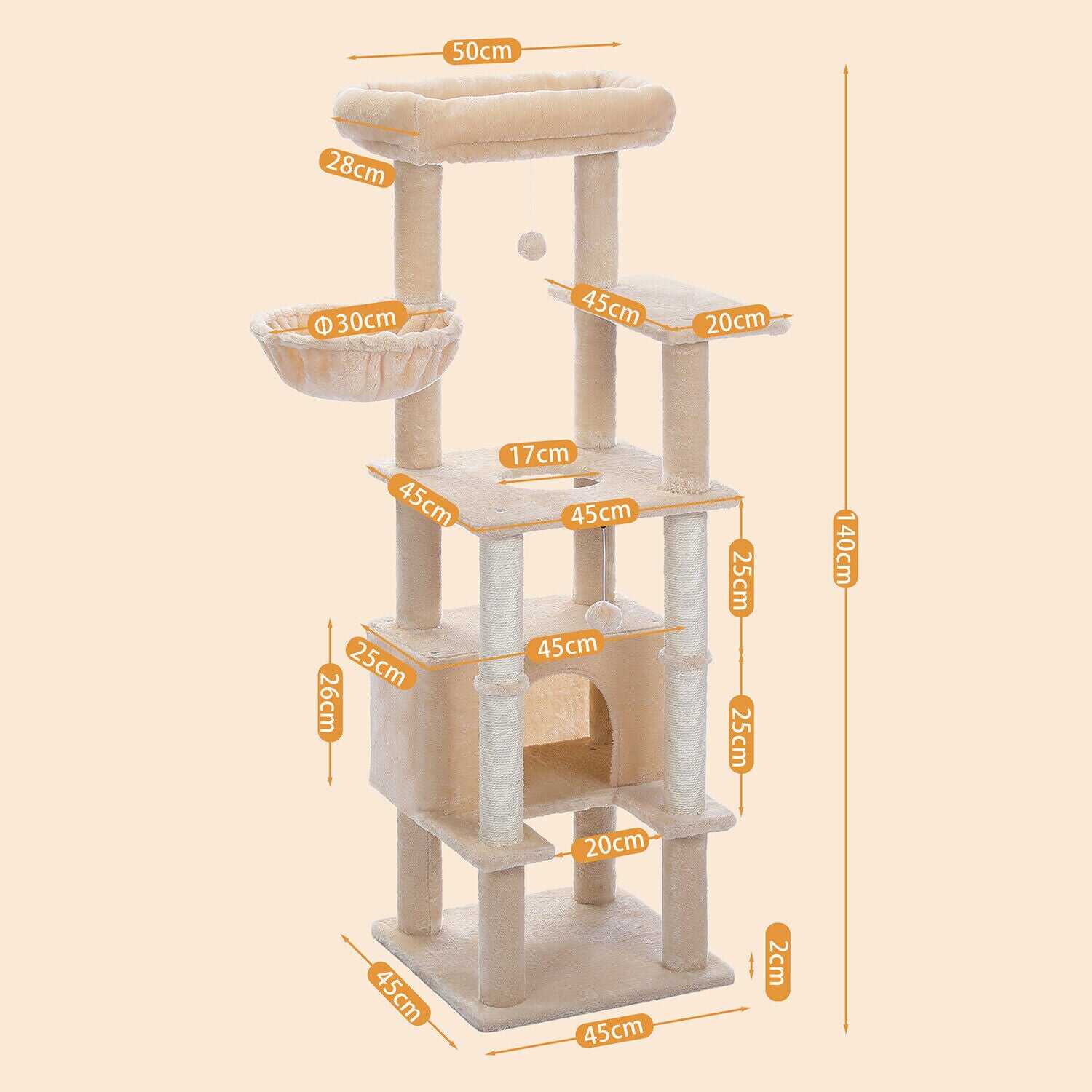 140cm Multi Level Cat Scratching Condo