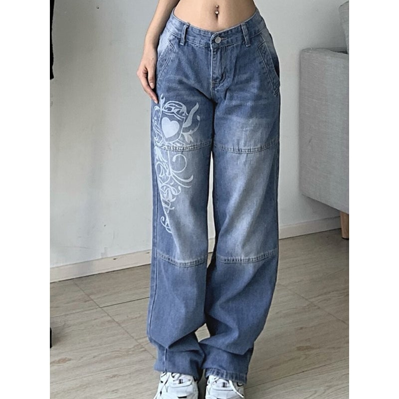 Printed Cargo Wide Leg Jeans