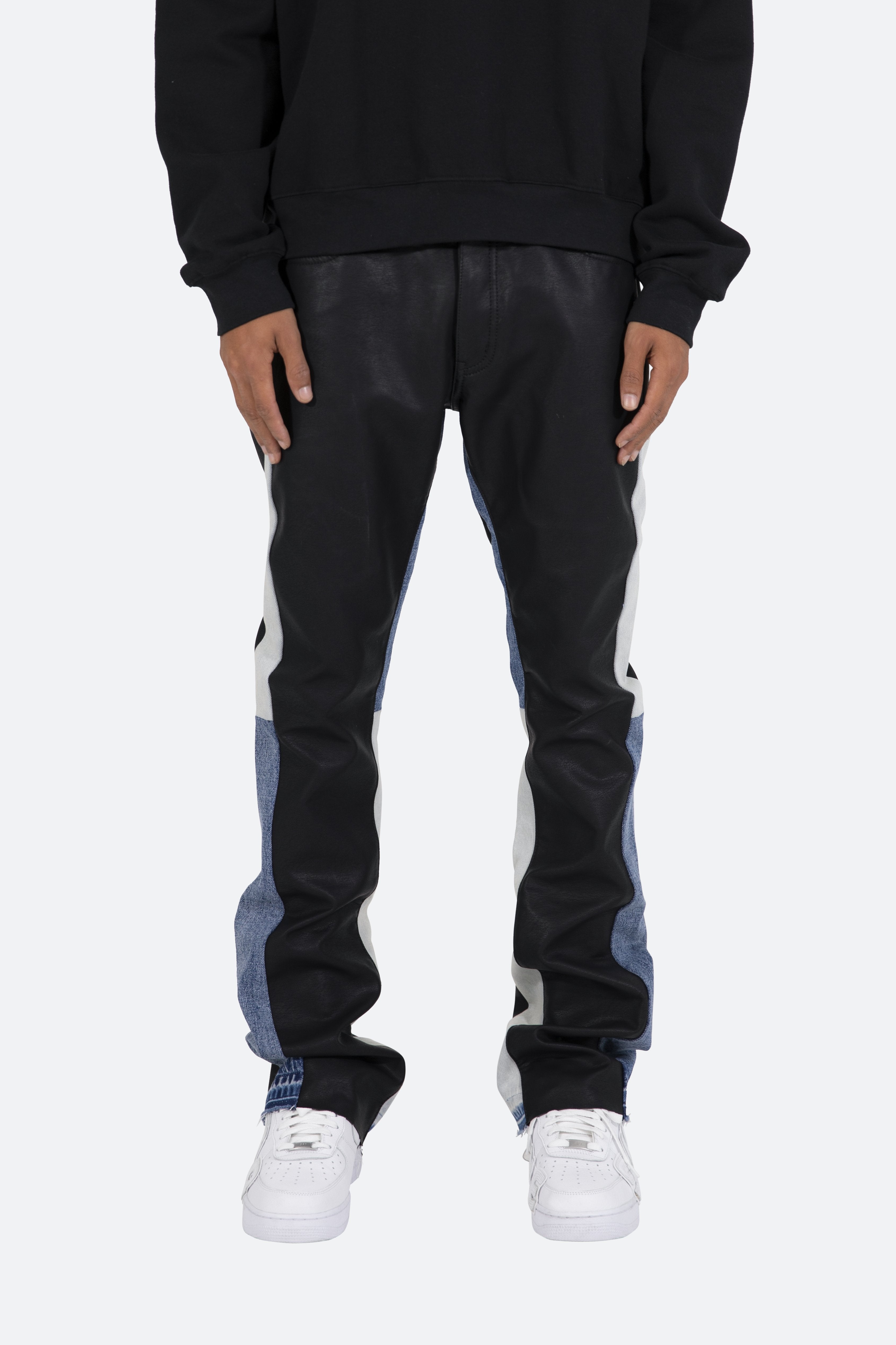 B417 Leather Flare Pants - Black/Blue