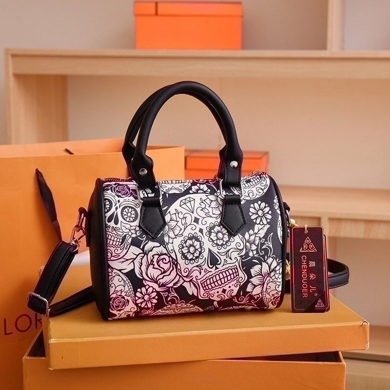 Halloween Women's Medium Pu Leather Skull Elegant Basic Classic Style Zipper Shoulder Bag Handbag Crossbody Bag