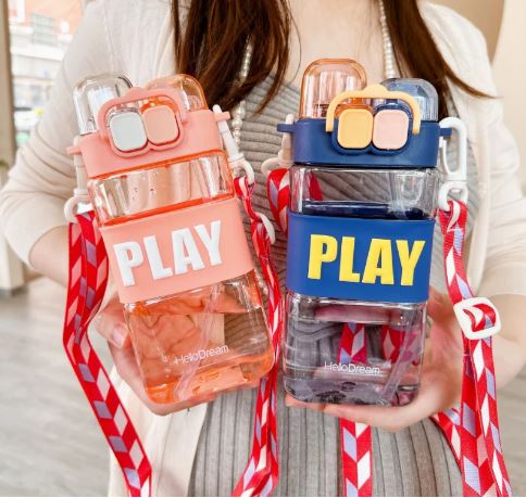 580ML Double Drinking Bottle Plastic Straw Cup Children Portable Carrying Water Bottle BPA Free