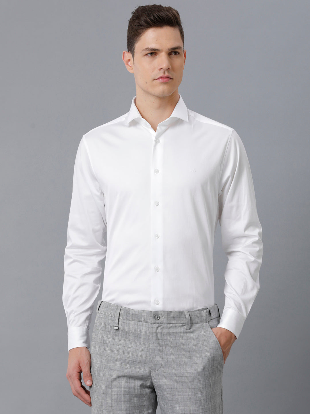 Mens Regular Fit Solid White Formal Linen Shirt (LUKE)