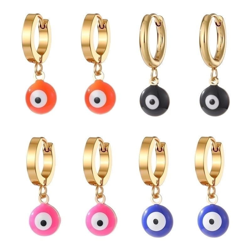1 Pair Sweet Minimalist Eye Enamel 201 Stainless Steel Resin Dangling Earrings