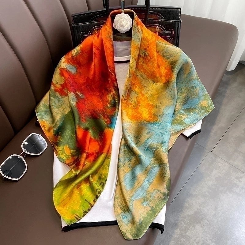 90cm Square Scarf Birch Simulation Silk Scarf Trend Ladies Silk Scarf