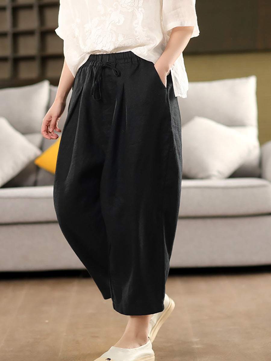 Women Summer Pure Color 100%Linen Harem Pants