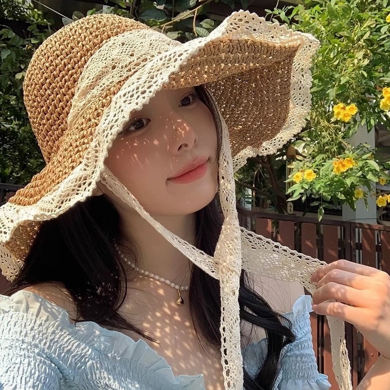 Women's Casual Elegant Flower Bow Knot Big Eaves Straw Hat