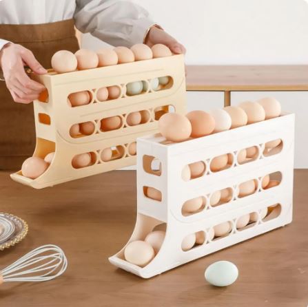 4-Layer Rolling Egg Rack Capacity Egg Storage Box For Fridge Space-Saving 30 Egg Organizer