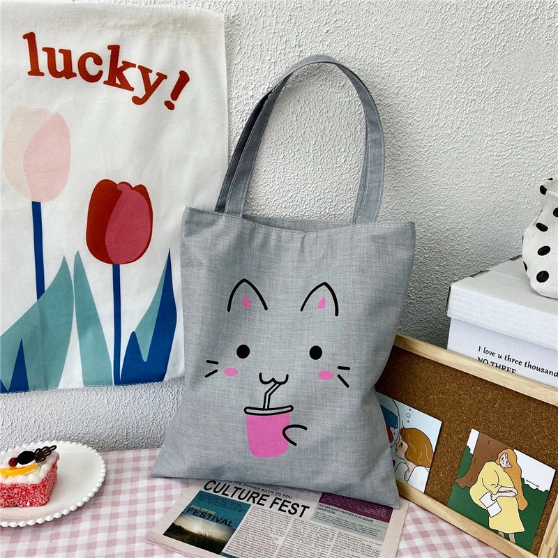 Women's Medium Canvas Letter Classic Style Sewing Thread Square Zipper Canvas Bag