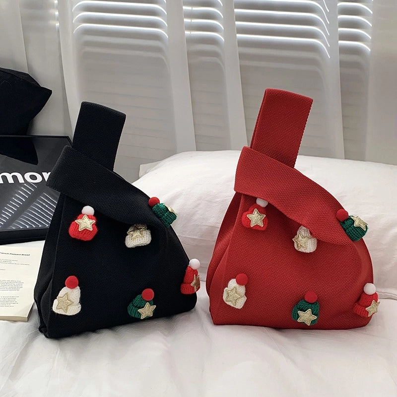 Christmas Women's Medium Polyester Christmas Hat Star Streetwear Square Open Handbag