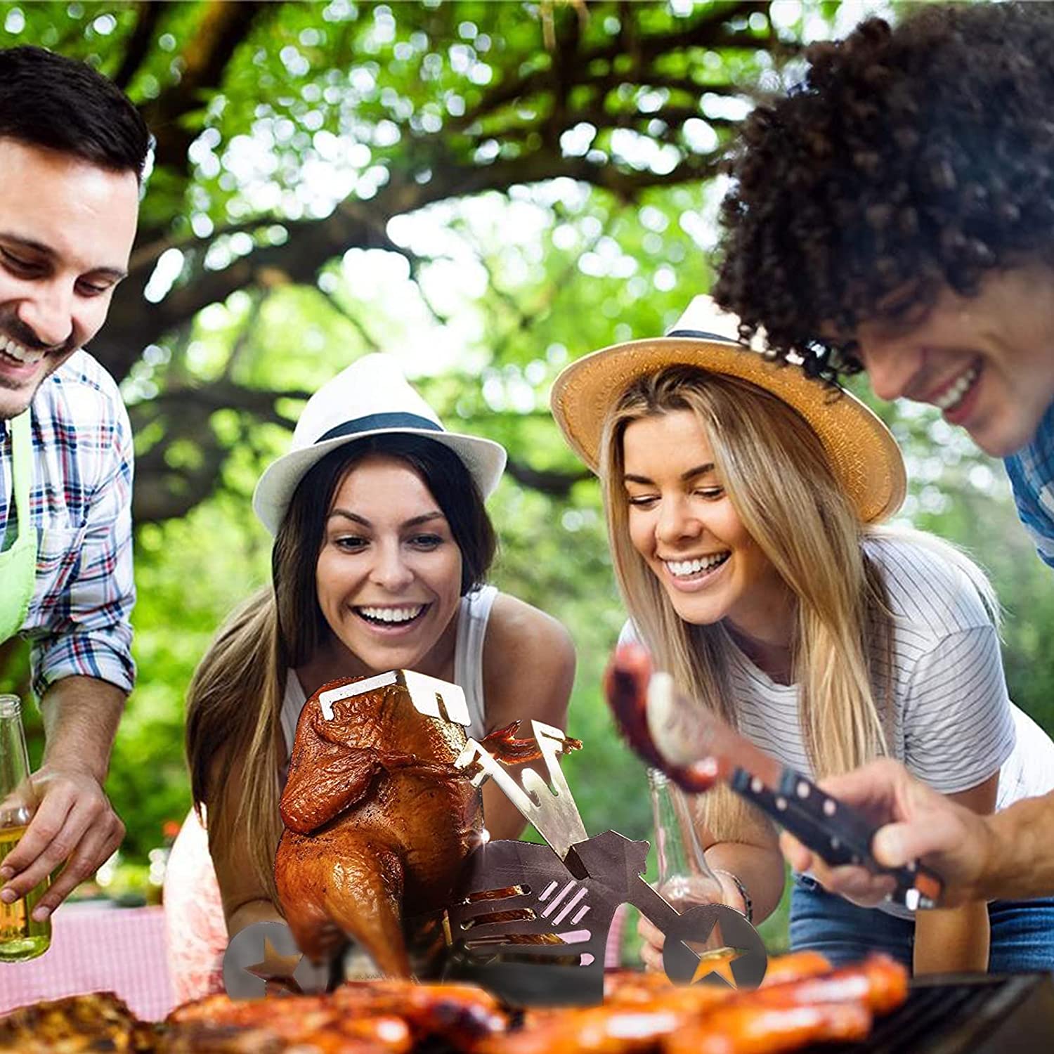 Portable Chicken Stand Beer Motorcycle BBQ