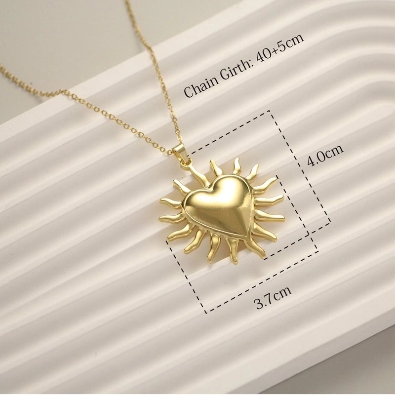 IG Style Retro Moon Heart Shape Flower 304 Stainless Steel 18K Gold Plated Pendant Necklace