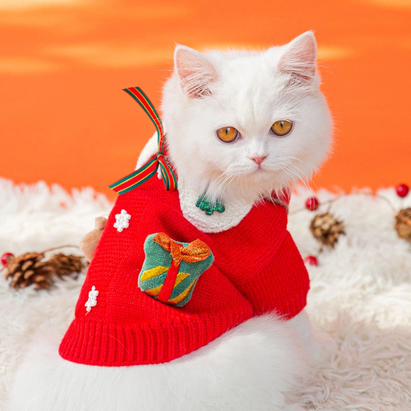 Cute Core Spun Yarn Christmas Color Block Pet Clothing