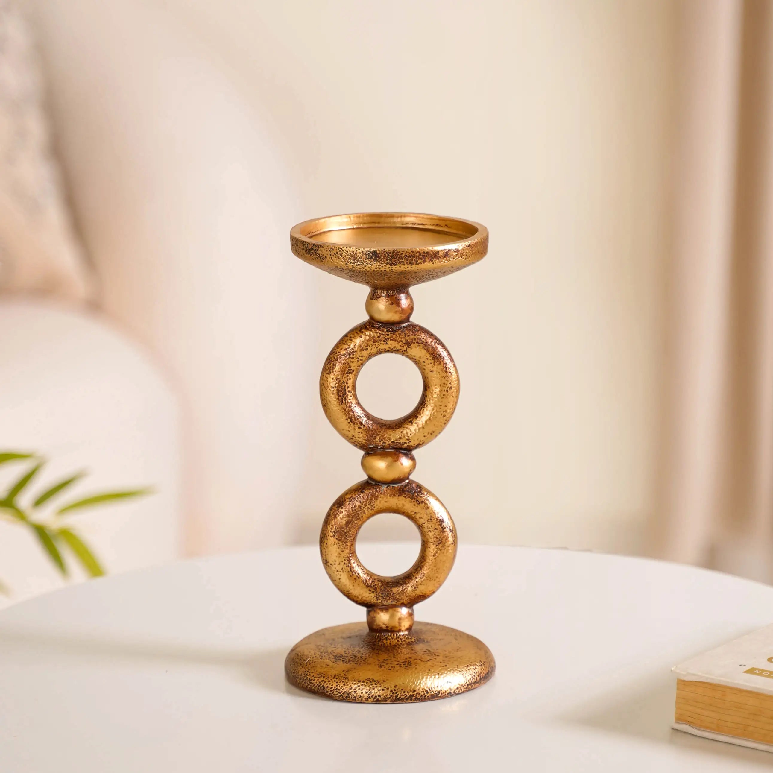 Antique Finish Rings Candle Stand Gold