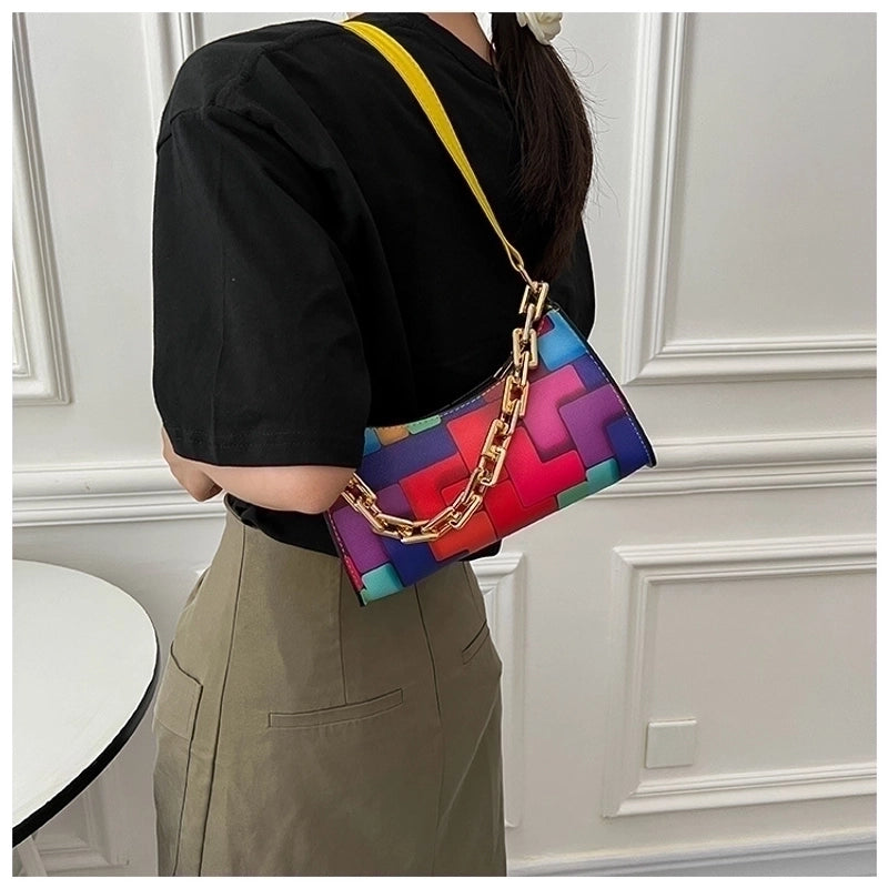 Women's Medium Pu Leather Stripe Streetwear Zipper Underarm Bag