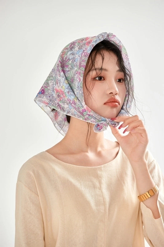 Women's Elegant Sweet Pastoral Printing Cotton Blend Printing Silk Scarf