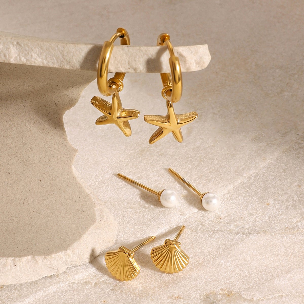 Ear Stainless Steel Starfish Earrings Pearl Earrings Shell Ear Buckle Titanium Steel Earring