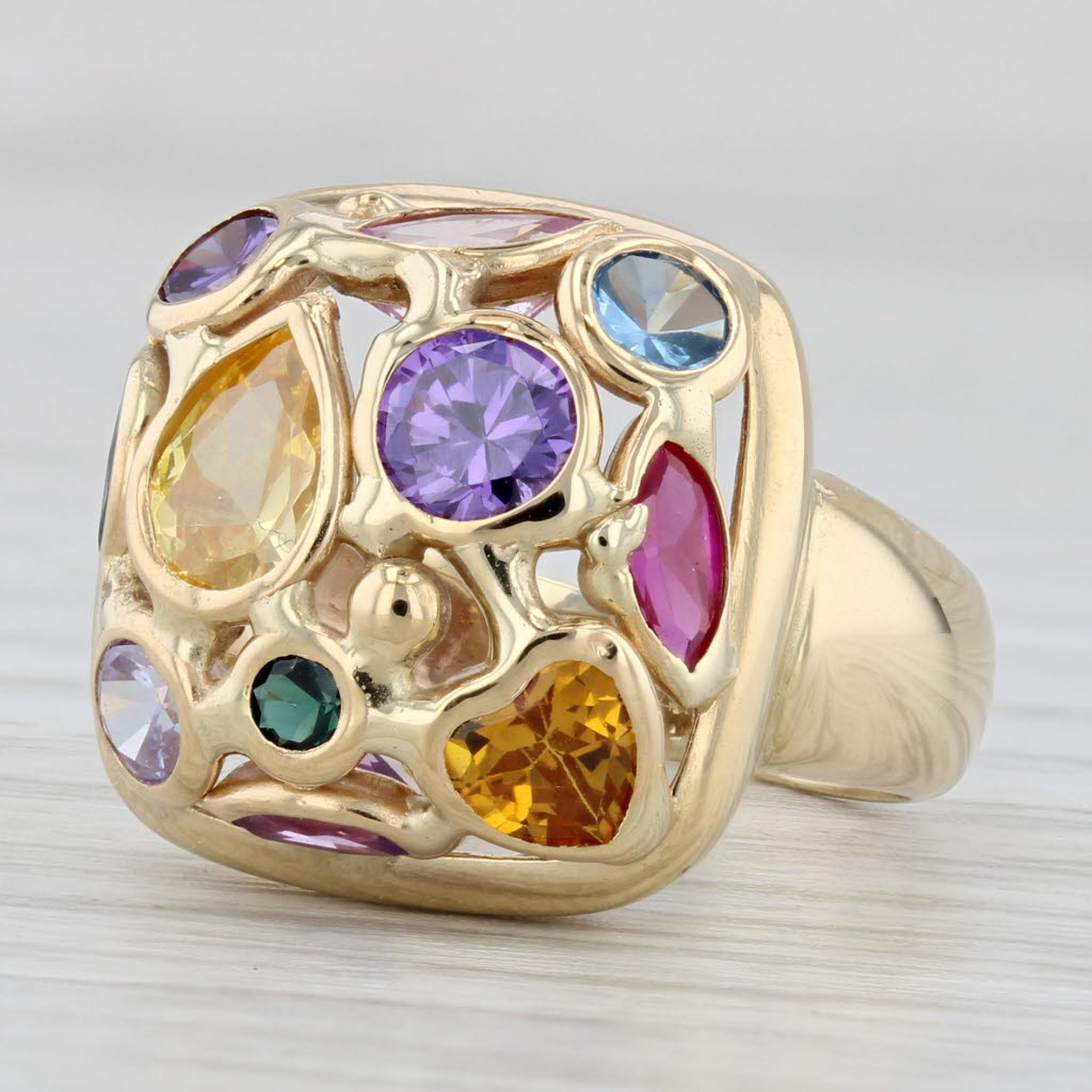 Gemstone Ring 14k Gold Cubic Zirconia Lab Created Ruby Spinal Sapphire