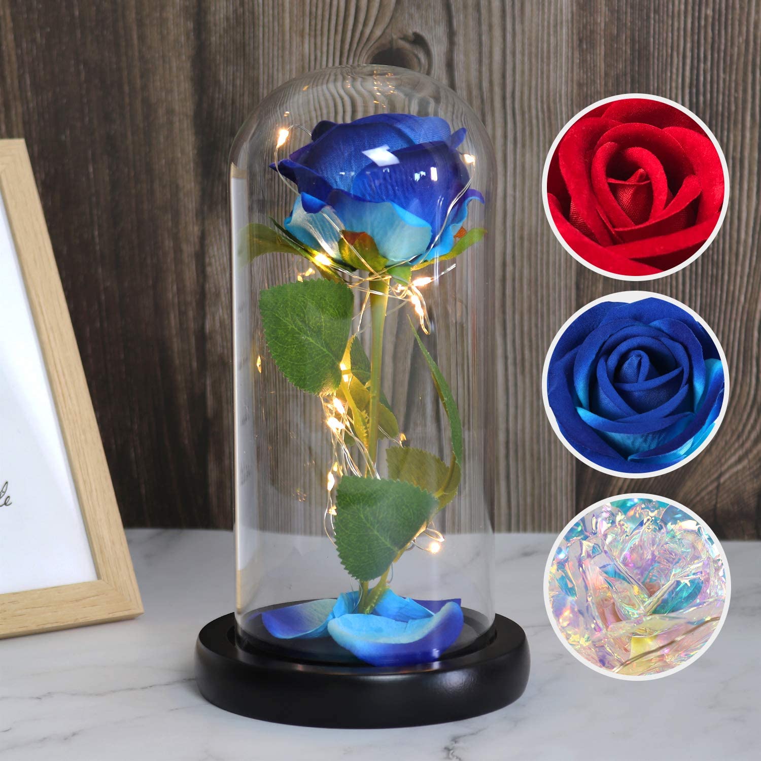 Rose That Lasts Forever in a Glass Dome with Led Lights.Gift for Mothers Day Valentine's Day Birthday Party Wedding Anniversary