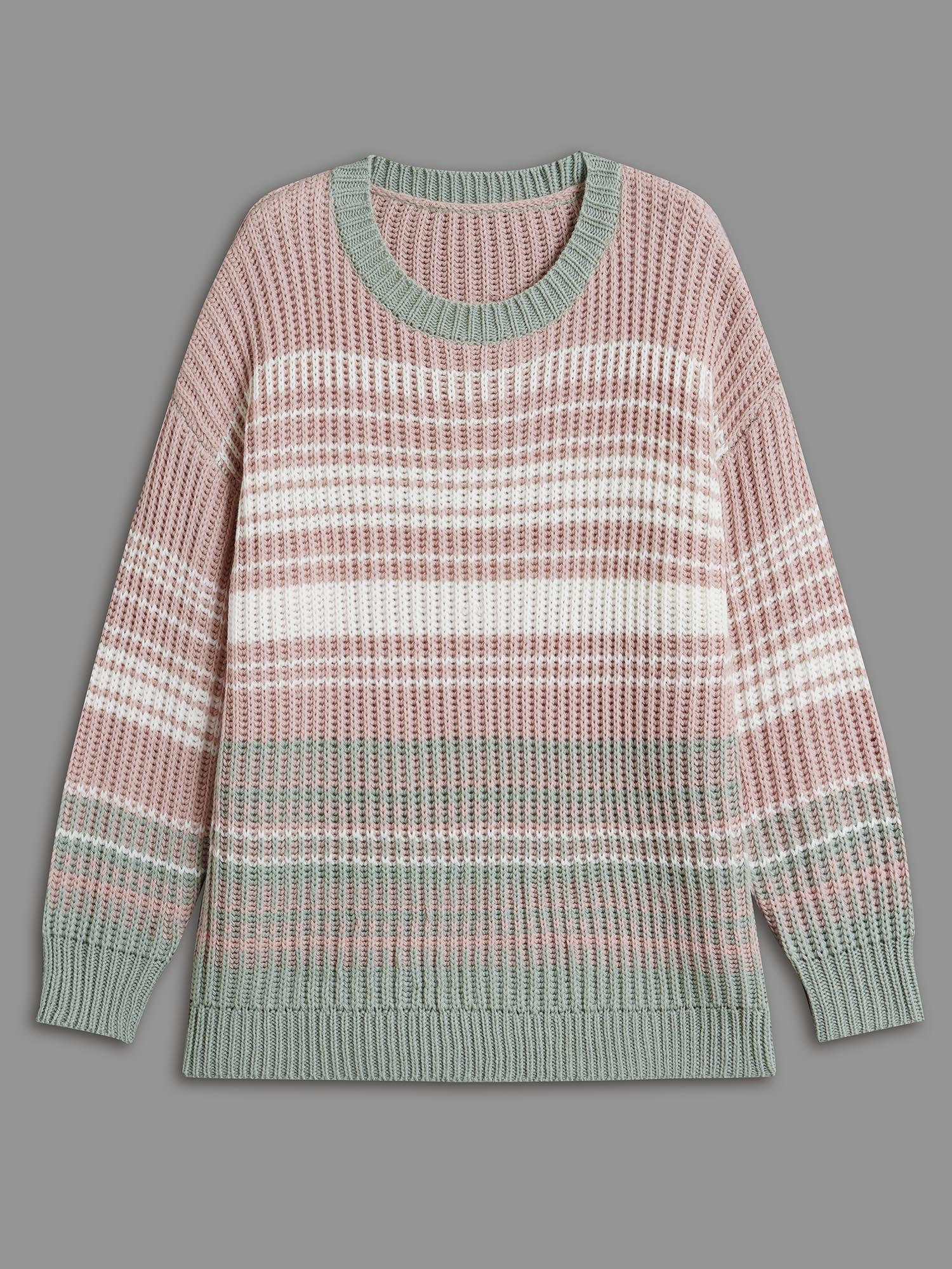 Striped Contrast Colors Ribbed Pullover