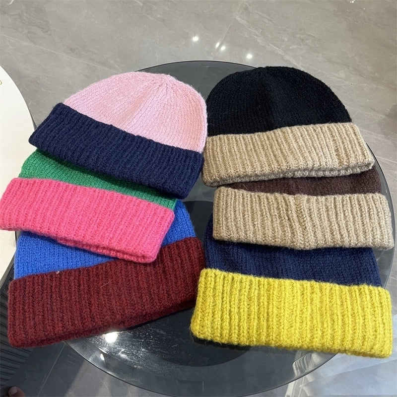 Women's Minimalist Color Block Eaveless Wool Cap