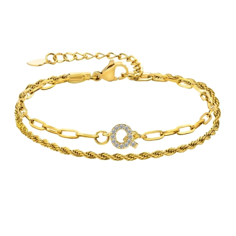 201 Stainless Steel 18K Gold Plated IG Style Inlay Letter Zircon Bracelets