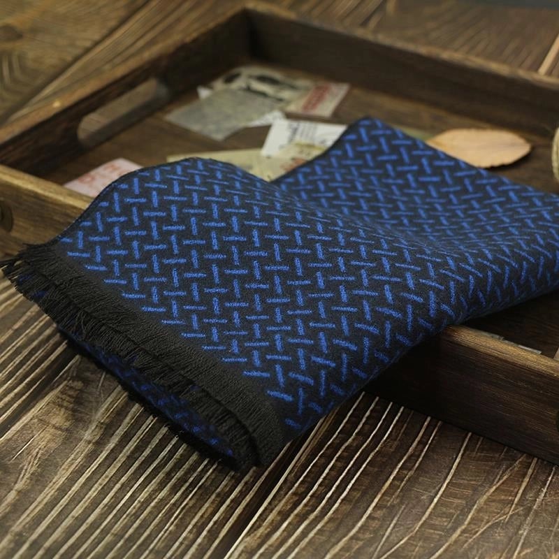 Men's Scarf Autumn And Winter Cashmere Fashion Casual Warm Scarf Plaid Black And White Distinctive Pattern Blue Fashion