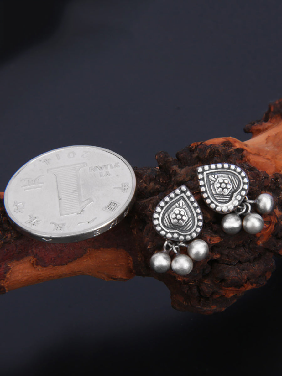 Women Vintage Silver Heart Tssel Earrings