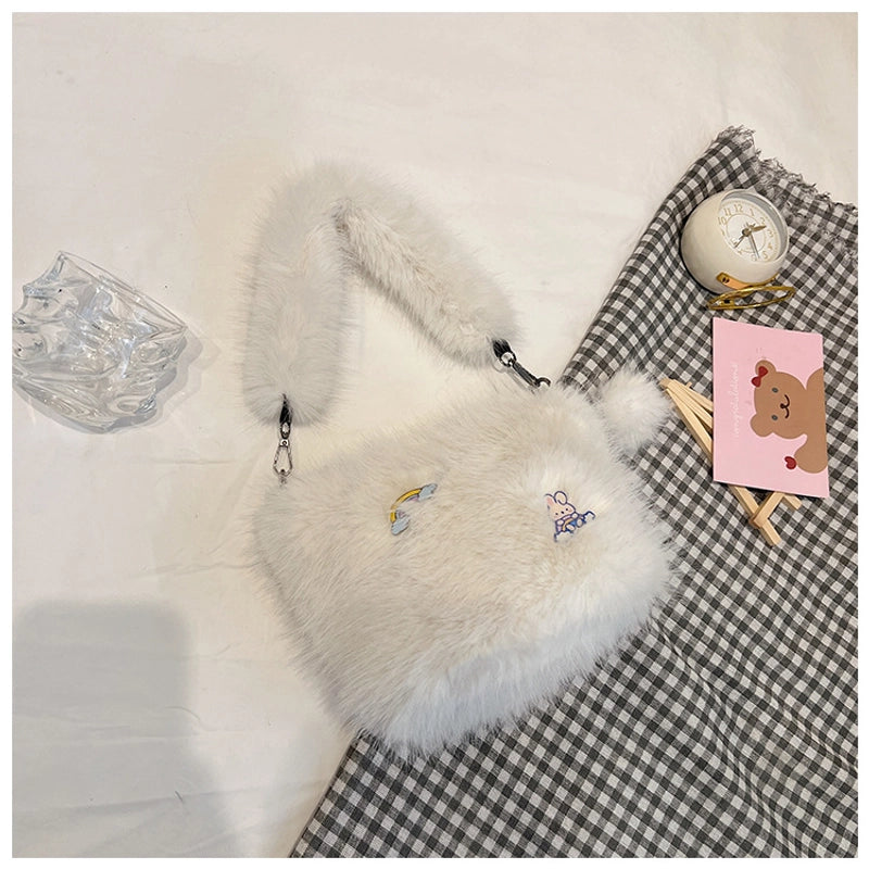 Women's Medium Plush Solid Color Vacation Classic Style Plush Chain Square Zipper Shoulder Bag