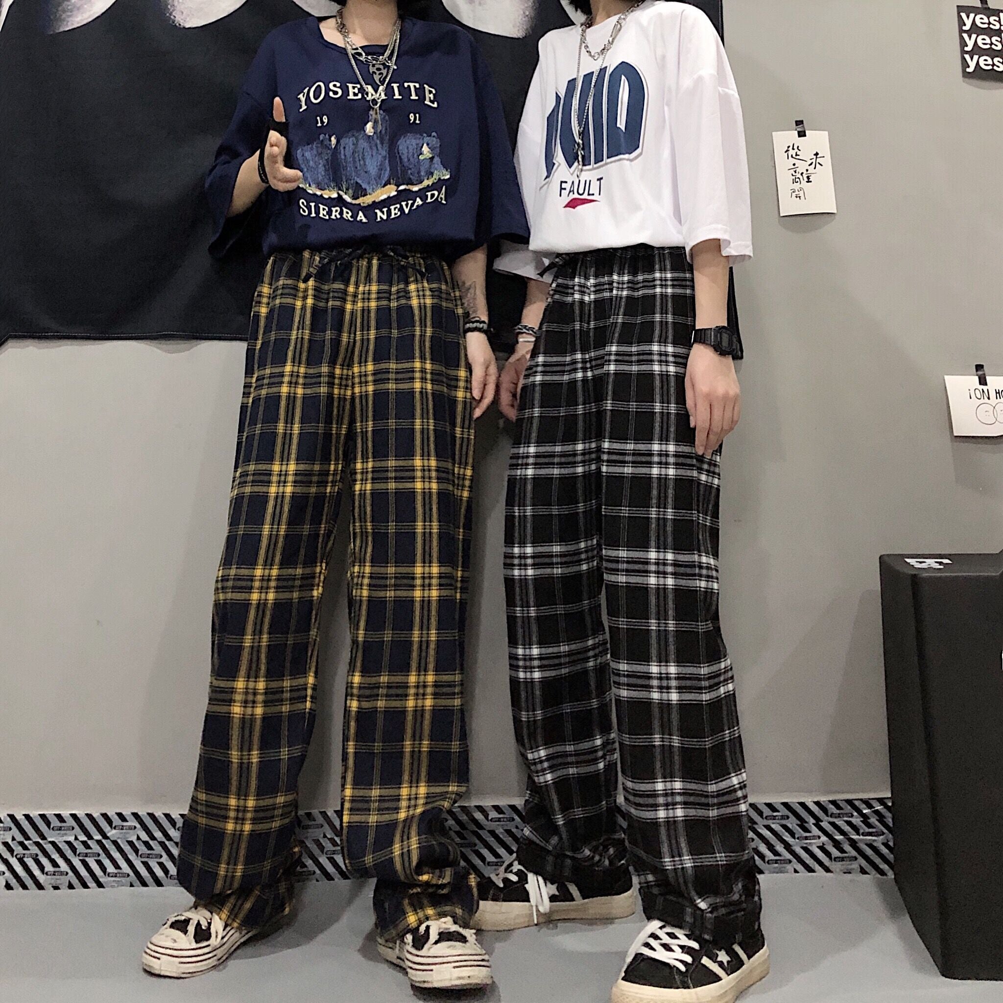 Casual straight plaid pants KF81166