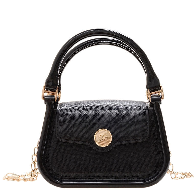 Women's Mini All Seasons Pvc Solid Color Fashion Metal Button Square Magnetic Buckle Handbag