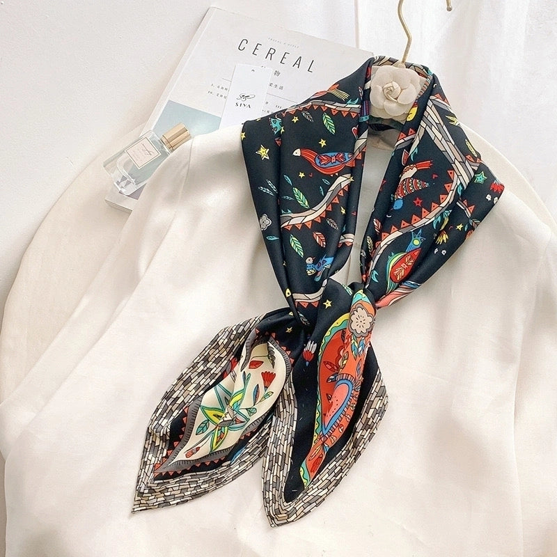 Women's Casual Vacation Minimalist Coconut Tree Satin Printing And Dyeing Flowers Silk Scarf