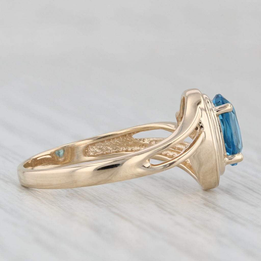 1.50ct Blue Topaz Oval Solitaire Ring 14k Yellow Gold Size 8.5 Diamond Accents