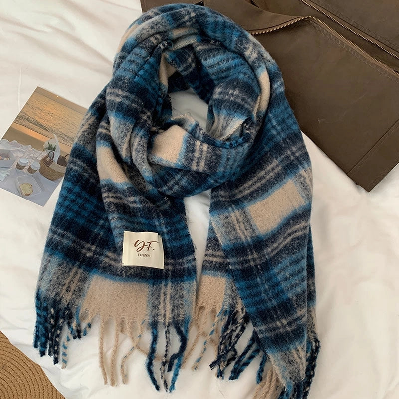 Women's Vintage Style Plaid Polyester Scarf