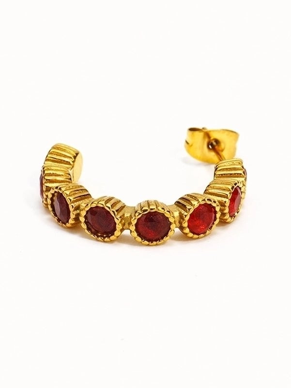 3 Pieces Elegant Vintage Style C Shape Inlay 304 Stainless Steel Artificial Gemstones Artificial Gemstones 18K Gold Plated Ear Studs