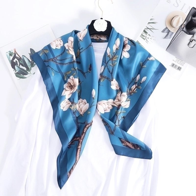 Women's Basic Minimalist Color Block Flower Satin Silk Scarf