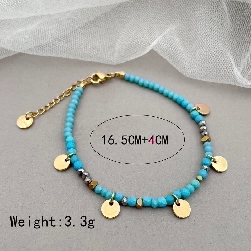 Casual Round 304 Stainless Steel Natural Stone Labradorite Gold Plated Bracelets In Bulk