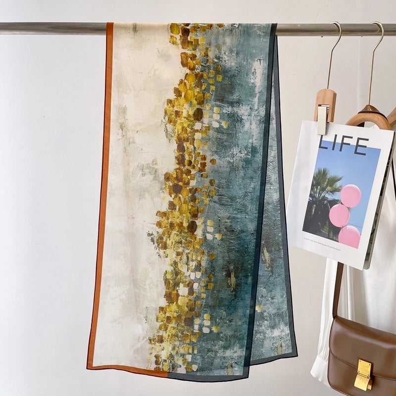 Women's Elegant Minimalist Color Block Silk Printing Silk Scarf