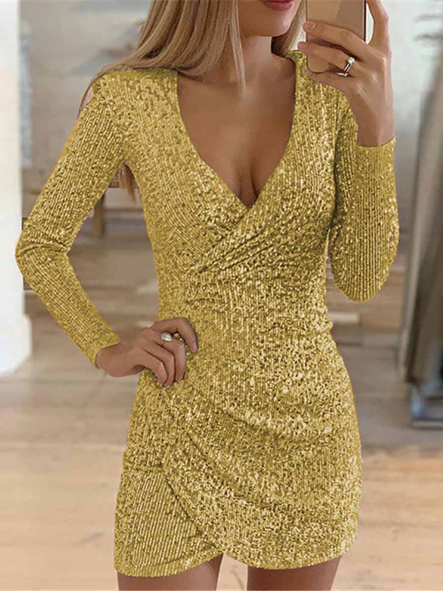 V-Neck Irregular Sequin Party Dress(9 colors)