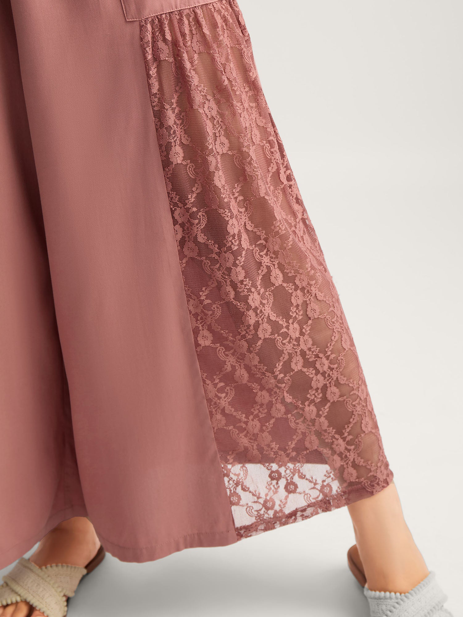 Lace Detail Stretchy Waist Wide-Leg Pants