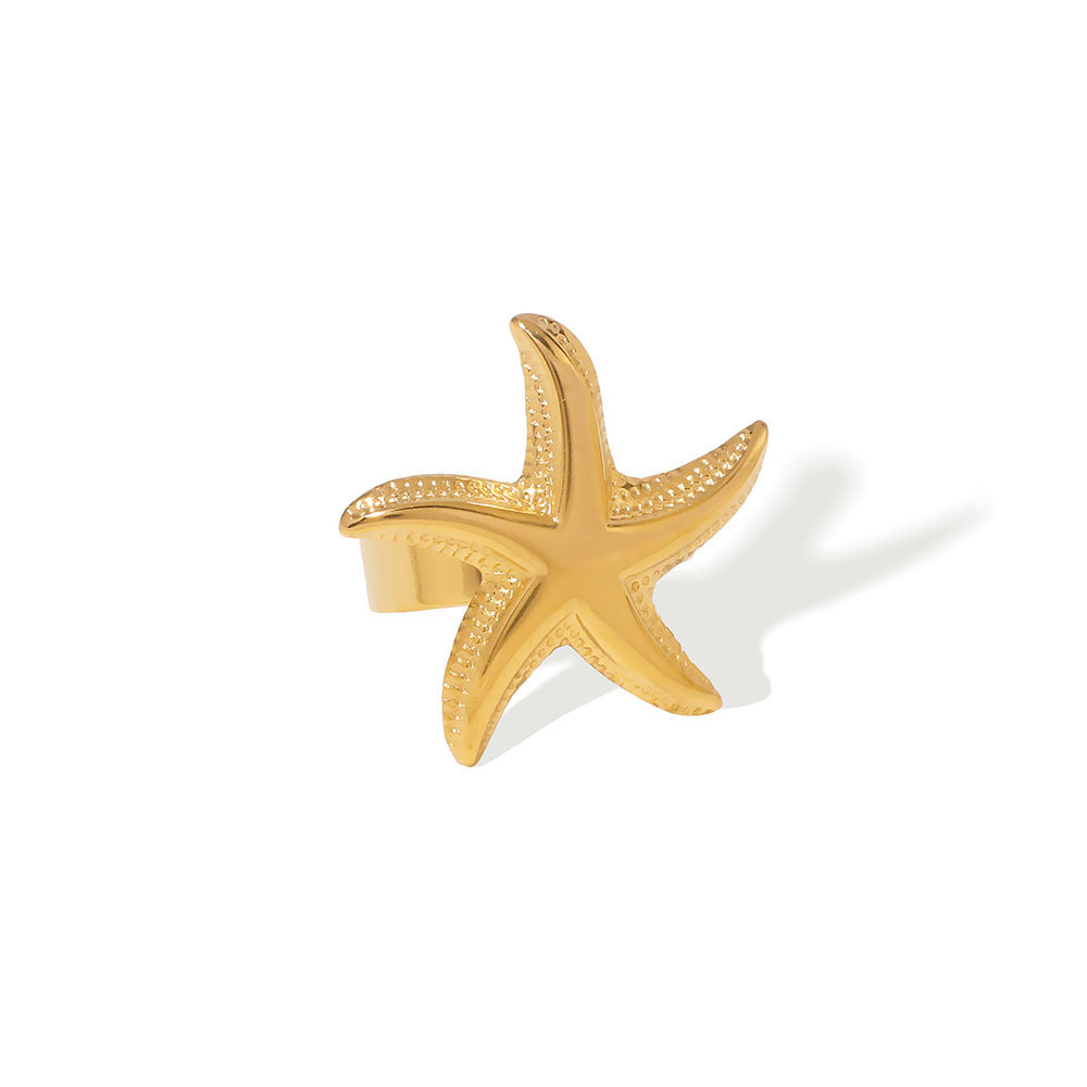Fashion Starfish Beach Ocean Trend Stainless Steel Open Ring Five-Pointed Star 18K Gold Ring Female