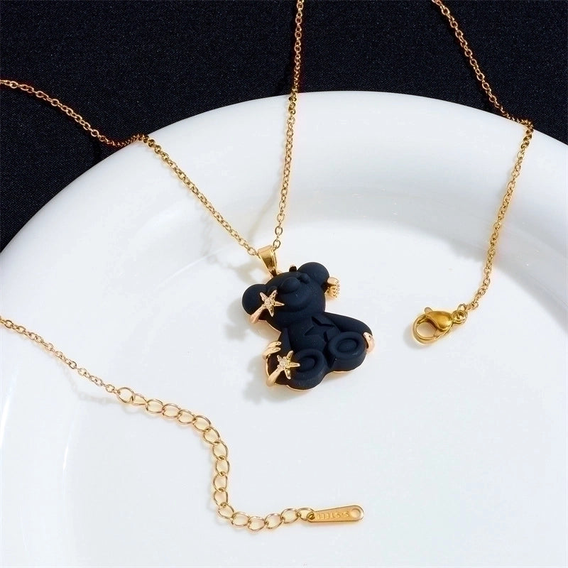 Cute Little Bear Star 201 Stainless Steel Copper Resin Zircon Plating Inlay