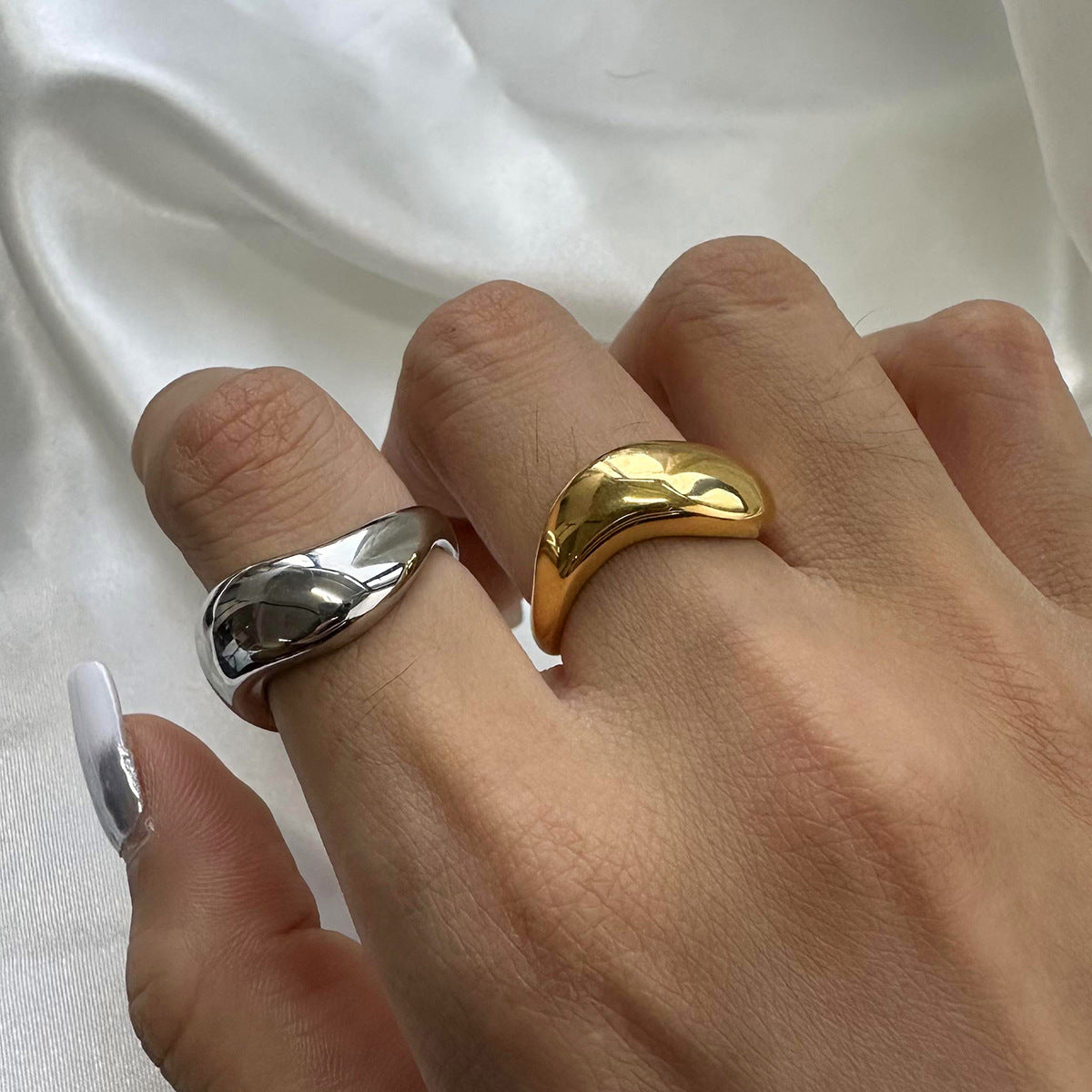 Stainless Steel Ring Niche Exaggerated Ring Titanium Steel 18K Gold Bracelet Ring