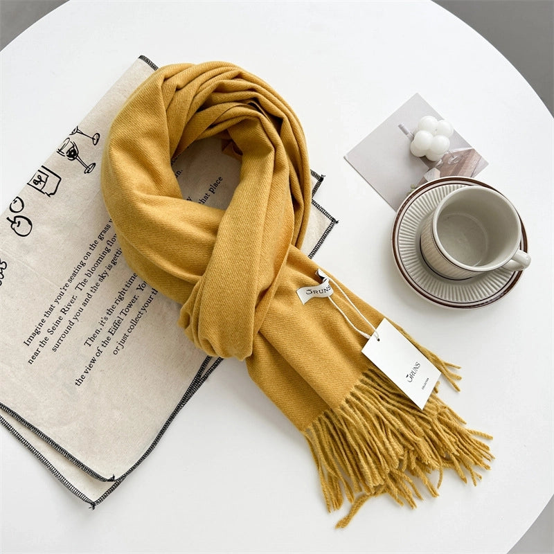 Women's Elegant Minimalist Solid Color Imitation Cashmere Tassel Scarf