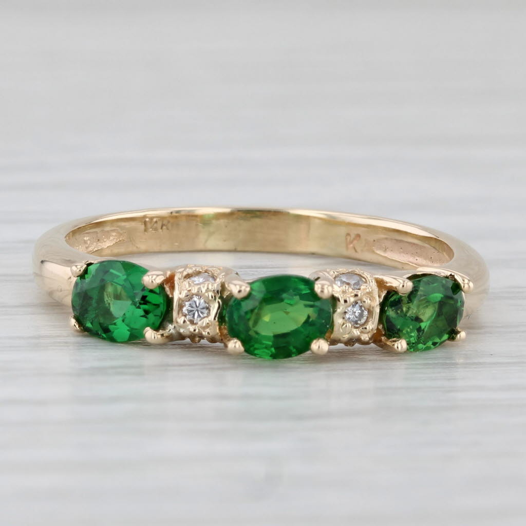 0.88ctw Green Chrome Diopside Diamond Ring 14k Yellow Gold Stackable Size 8.75