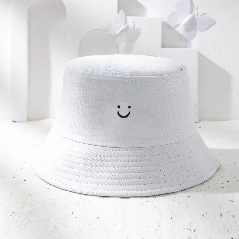 Unisex Casual Minimalist Smile Face Printing Wide Eaves Bucket Hat