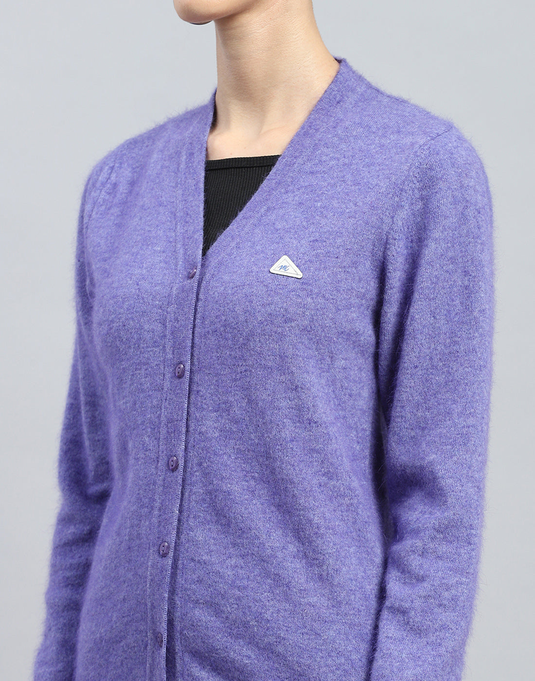 Women Purple Solid V Neck Full Sleeve Cardigan